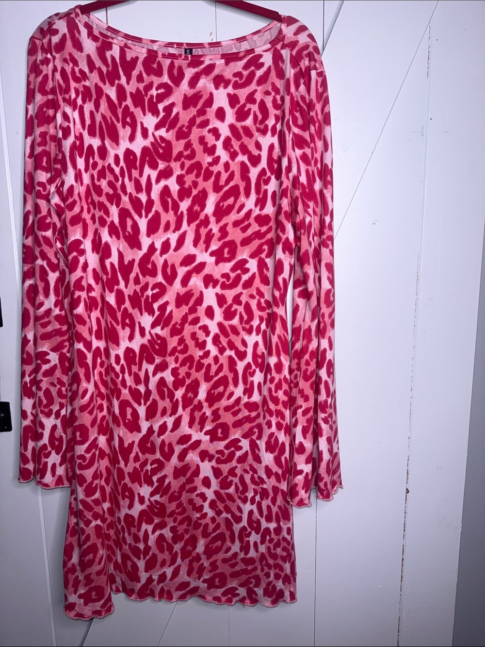 LOFT Pink and White Leopard Print Long Sleeve Dress